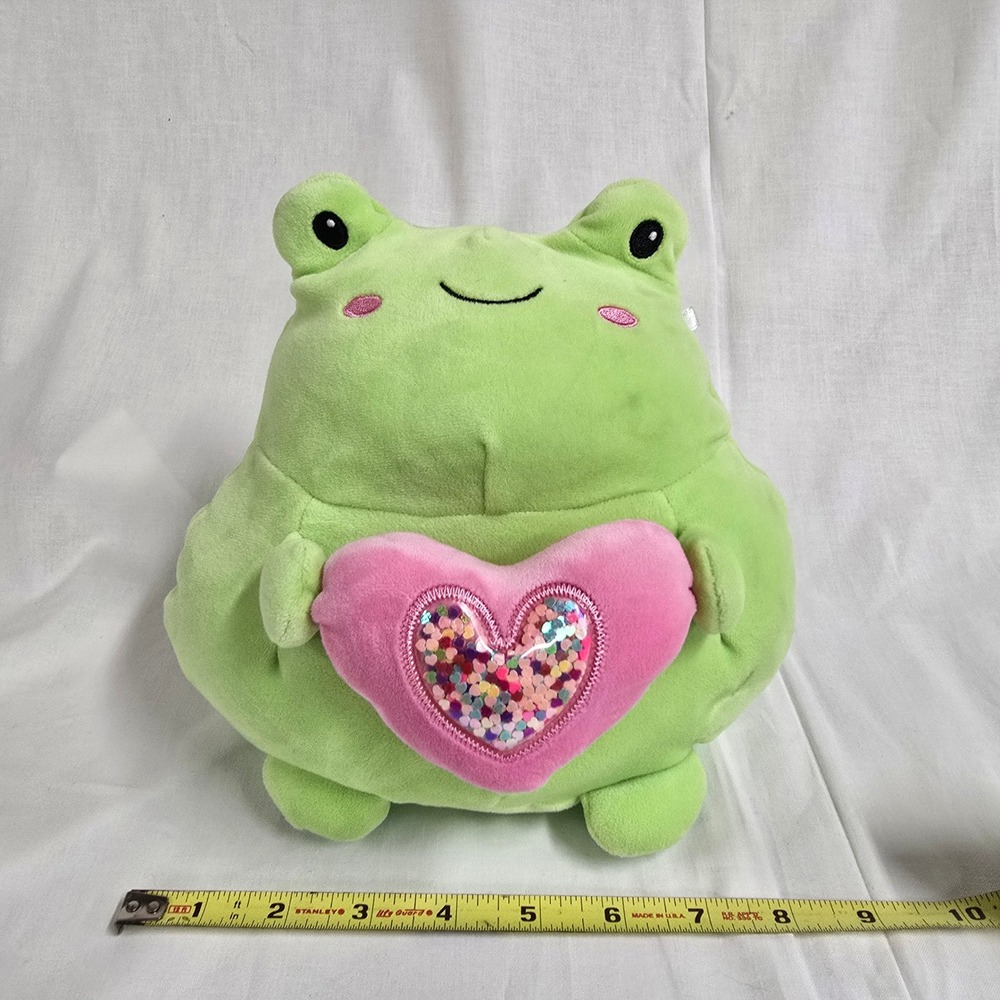 Animal Adventure Green Frog‎ Plush Sequin Heart Valentine Stuffed Animal 2023